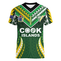 Custom Cook Islands Rugby Women V-Neck T-Shirt Unique Style Green Version LT05 Female Green - Polynesian Pride