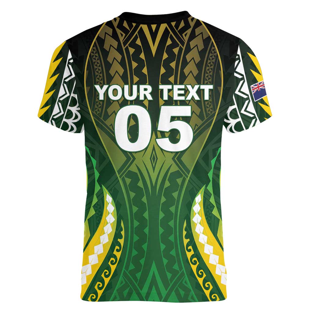 Custom Cook Islands Rugby Women V-Neck T-Shirt Unique Style Green Version LT05 - Polynesian Pride