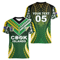 Custom Cook Islands Rugby Women V-Neck T-Shirt Unique Style Green Version LT05 - Polynesian Pride