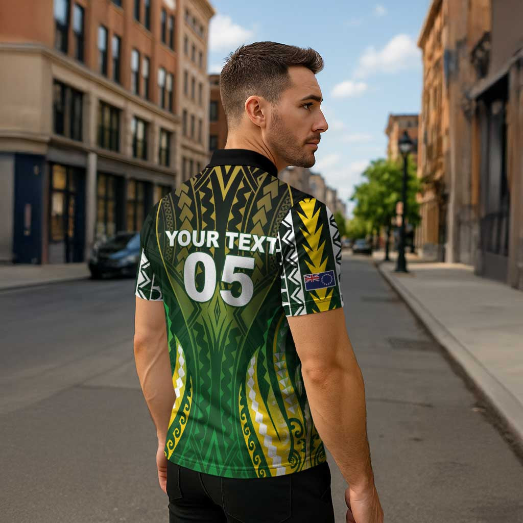 Custom Cook Islands Rugby Zipper Polo Shirt Unique Style Green Version - Polynesian Pride