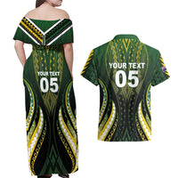 Custom Cook Islands Rugby Couples Matching Off Shoulder Maxi Dress and Hawaiian Shirt Unique Style Black Version LT05 - Polynesian Pride