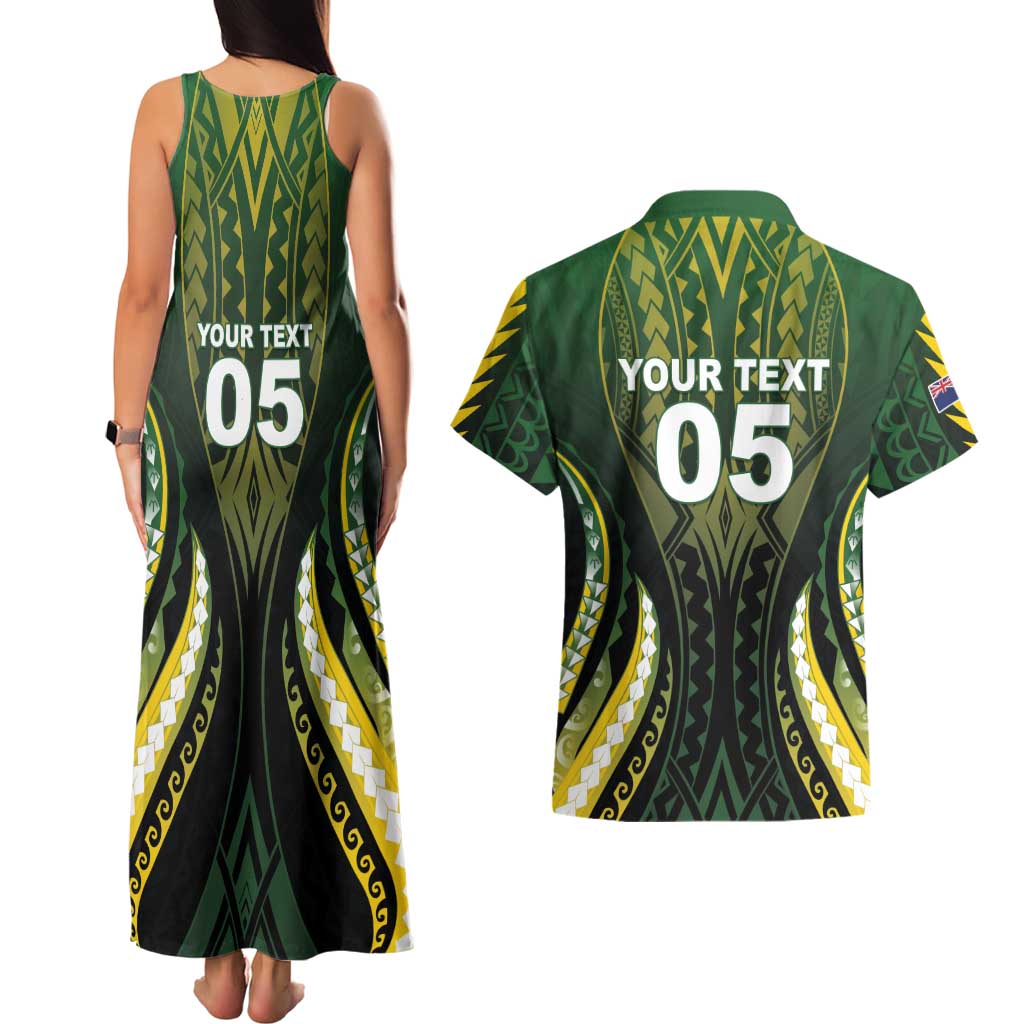 Custom Cook Islands Rugby Couples Matching Tank Maxi Dress and Hawaiian Shirt Unique Style Black Version - Polynesian Pride