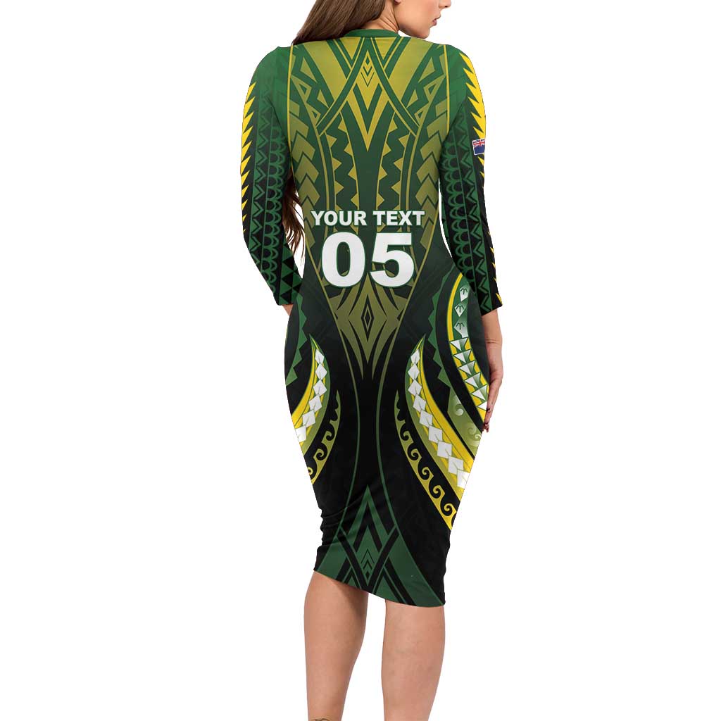 Custom Cook Islands Rugby Family Matching Long Sleeve Bodycon Dress and Hawaiian Shirt Unique Style Black Version LT05 - Polynesian Pride
