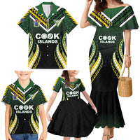 Custom Cook Islands Rugby Family Matching Mermaid Dress and Hawaiian Shirt Unique Style Black Version LT05 - Polynesian Pride