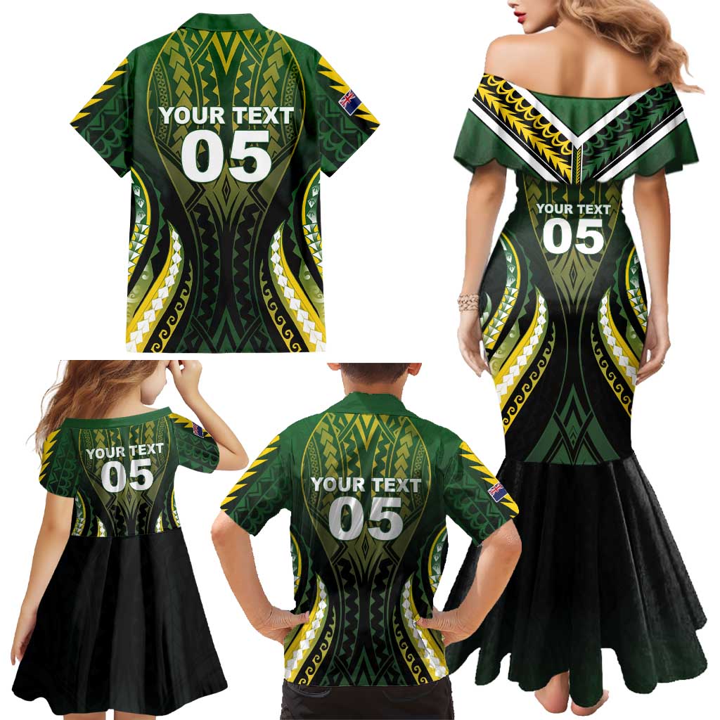 Custom Cook Islands Rugby Family Matching Mermaid Dress and Hawaiian Shirt Unique Style Black Version LT05 - Polynesian Pride