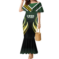 Custom Cook Islands Rugby Family Matching Mermaid Dress and Hawaiian Shirt Unique Style Black Version LT05 Mom's Dress Black - Polynesian Pride