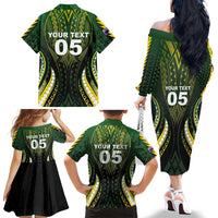 Custom Cook Islands Rugby Family Matching Off The Shoulder Long Sleeve Dress and Hawaiian Shirt Unique Style Black Version LT05 - Polynesian Pride
