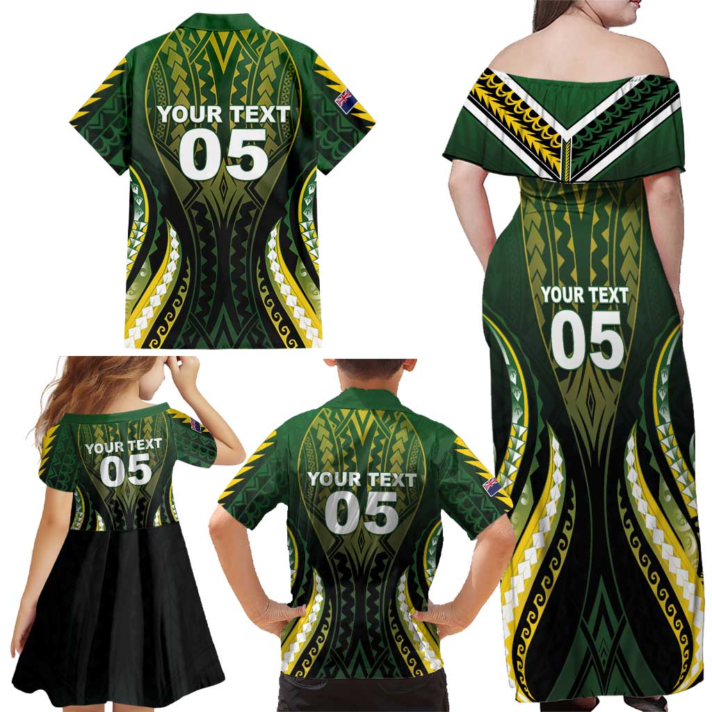 Custom Cook Islands Rugby Family Matching Off Shoulder Maxi Dress and Hawaiian Shirt Unique Style Black Version LT05 - Polynesian Pride