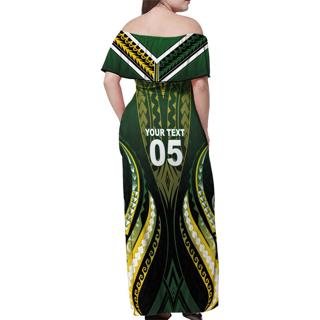 Custom Cook Islands Rugby Family Matching Off Shoulder Maxi Dress and Hawaiian Shirt Unique Style Black Version LT05 - Polynesian Pride