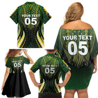 Custom Cook Islands Rugby Family Matching Off Shoulder Short Dress and Hawaiian Shirt Unique Style Black Version LT05 - Polynesian Pride