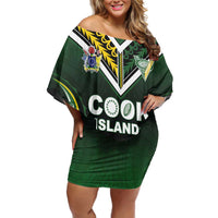 Custom Cook Islands Rugby Family Matching Off Shoulder Short Dress and Hawaiian Shirt Unique Style Black Version LT05 Mom's Dress Black - Polynesian Pride