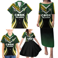 Custom Cook Islands Rugby Family Matching Puletasi and Hawaiian Shirt Unique Style Black Version - Polynesian Pride