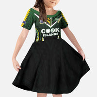 Custom Cook Islands Rugby Family Matching Short Sleeve Bodycon Dress and Hawaiian Shirt Unique Style Black Version LT05 Daughter's Dress Black - Polynesian Pride