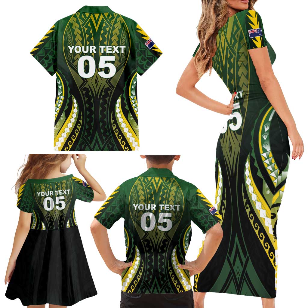Custom Cook Islands Rugby Family Matching Short Sleeve Bodycon Dress and Hawaiian Shirt Unique Style Black Version LT05 - Polynesian Pride