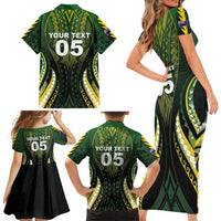 Custom Cook Islands Rugby Family Matching Short Sleeve Bodycon Dress and Hawaiian Shirt Unique Style Black Version LT05 - Polynesian Pride