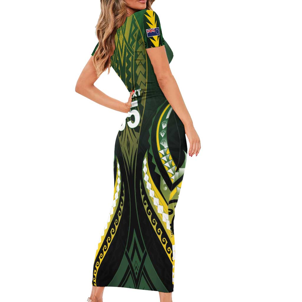 Custom Cook Islands Rugby Family Matching Short Sleeve Bodycon Dress and Hawaiian Shirt Unique Style Black Version LT05 - Polynesian Pride