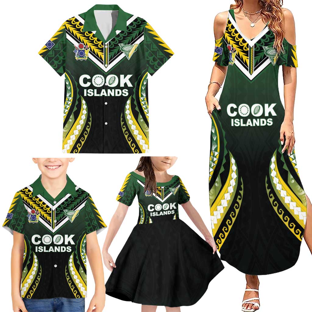 Custom Cook Islands Rugby Family Matching Summer Maxi Dress and Hawaiian Shirt Unique Style Black Version LT05 - Polynesian Pride