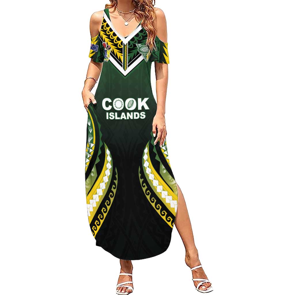 Custom Cook Islands Rugby Family Matching Summer Maxi Dress and Hawaiian Shirt Unique Style Black Version LT05 Mom's Dress Black - Polynesian Pride