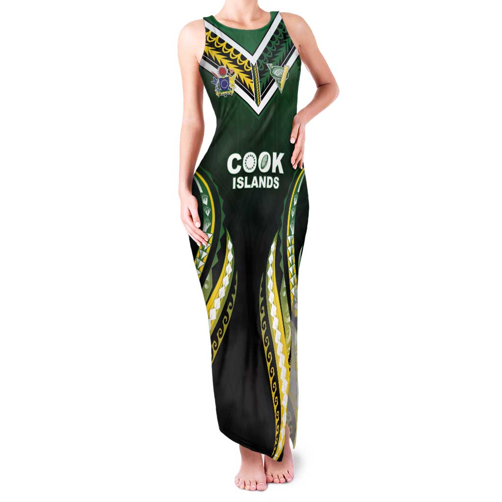 Custom Cook Islands Rugby Family Matching Tank Maxi Dress and Hawaiian Shirt Unique Style Black Version LT05 Mom's Dress Black - Polynesian Pride