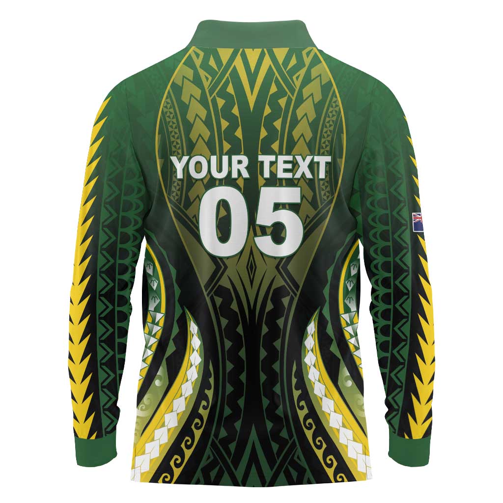 Custom Cook Islands Rugby Long Sleeve Polo Shirt Unique Style Black Version LT05 - Polynesian Pride