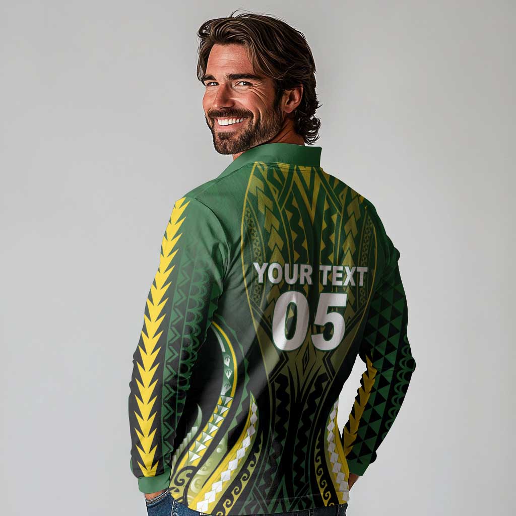 Custom Cook Islands Rugby Long Sleeve Polo Shirt Unique Style Black Version LT05 - Polynesian Pride