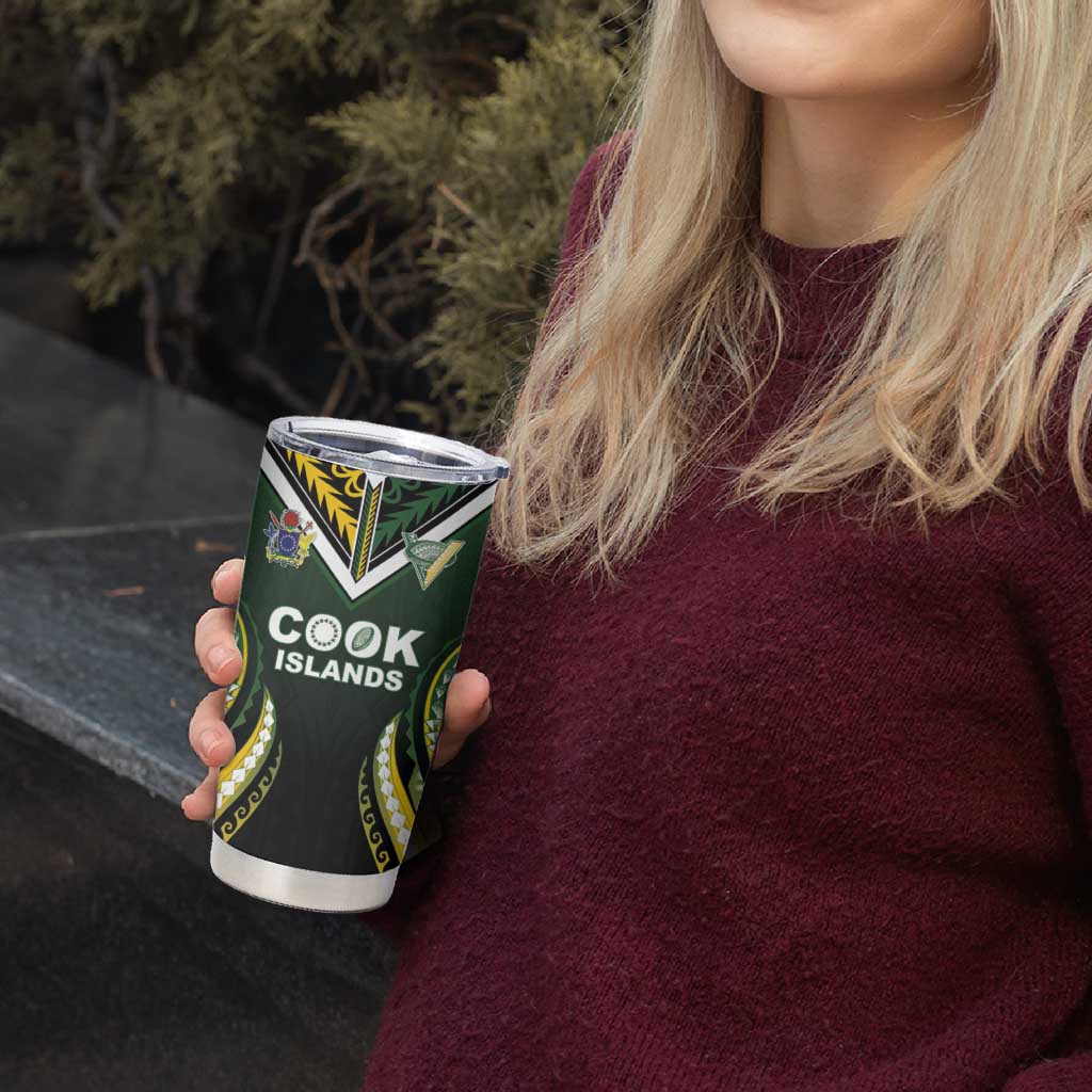 Custom Cook Islands Rugby Tumbler Cup Unique Style Black Version - Polynesian Pride