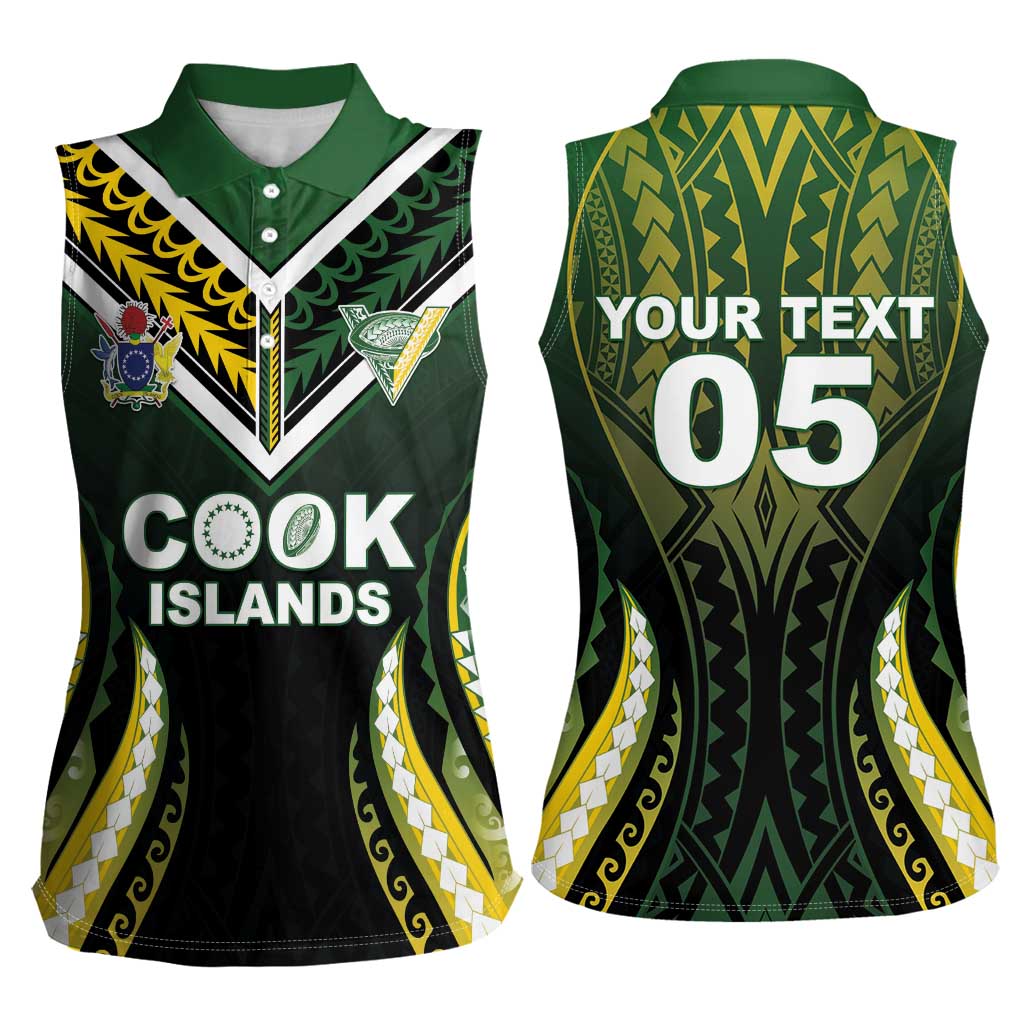 Custom Cook Islands Rugby Women Sleeveless Polo Shirt Unique Style Black Version LT05 - Polynesian Pride