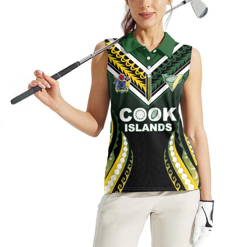 Custom Cook Islands Rugby Women Sleeveless Polo Shirt Unique Style Black Version LT05 - Polynesian Pride