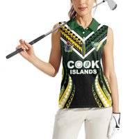 Custom Cook Islands Rugby Women Sleeveless Polo Shirt Unique Style Black Version LT05 - Polynesian Pride