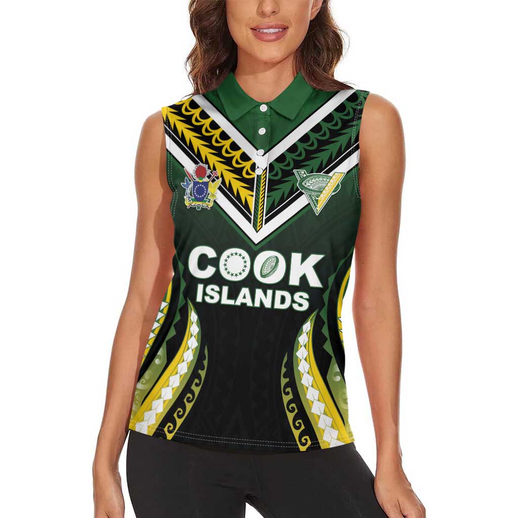 Custom Cook Islands Rugby Women Sleeveless Polo Shirt Unique Style Black Version LT05 - Polynesian Pride