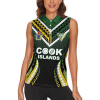Custom Cook Islands Rugby Women Sleeveless Polo Shirt Unique Style Black Version LT05 - Polynesian Pride