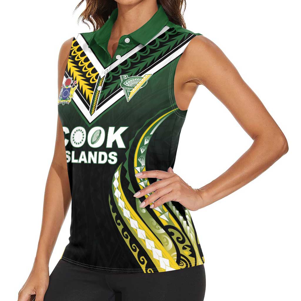 Custom Cook Islands Rugby Women Sleeveless Polo Shirt Unique Style Black Version LT05 - Polynesian Pride