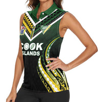 Custom Cook Islands Rugby Women Sleeveless Polo Shirt Unique Style Black Version LT05 - Polynesian Pride
