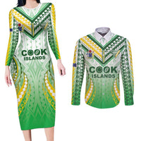Custom Cook Islands Rugby Couples Matching Long Sleeve Bodycon Dress and Long Sleeve Button Shirt Unique Style White Version LT05 White - Polynesian Pride