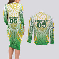 Custom Cook Islands Rugby Couples Matching Long Sleeve Bodycon Dress and Long Sleeve Button Shirt Unique Style White Version LT05 - Polynesian Pride