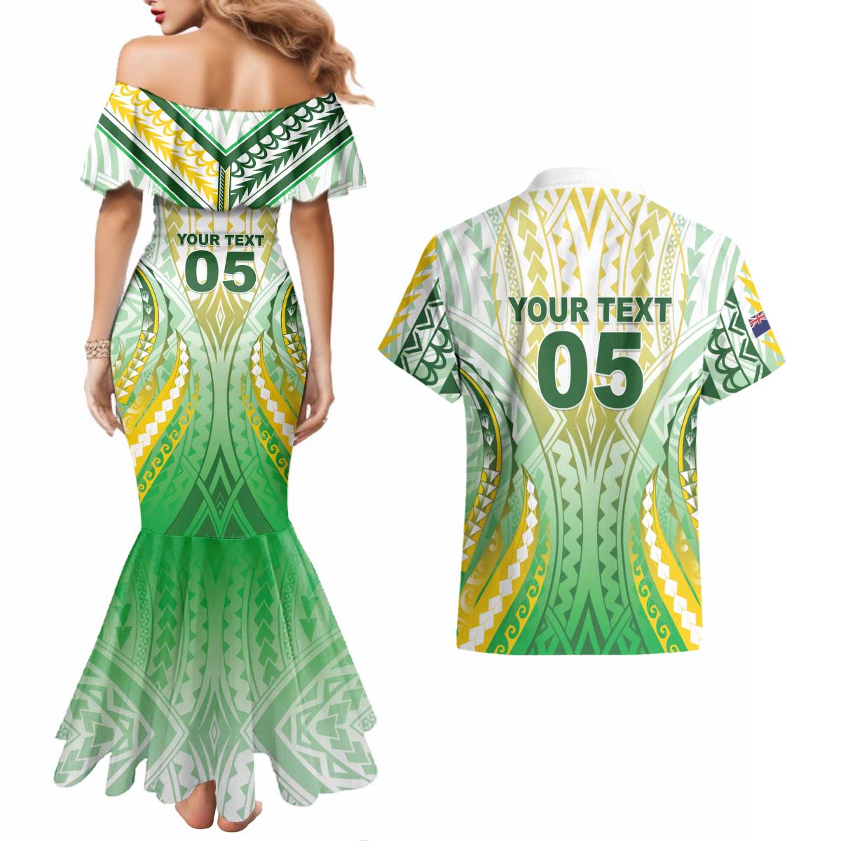 Custom Cook Islands Rugby Couples Matching Mermaid Dress and Hawaiian Shirt Unique Style White Version LT05 - Polynesian Pride