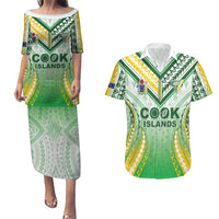 Custom Cook Islands Rugby Couples Matching Puletasi and Hawaiian Shirt Unique Style White Version - Polynesian Pride