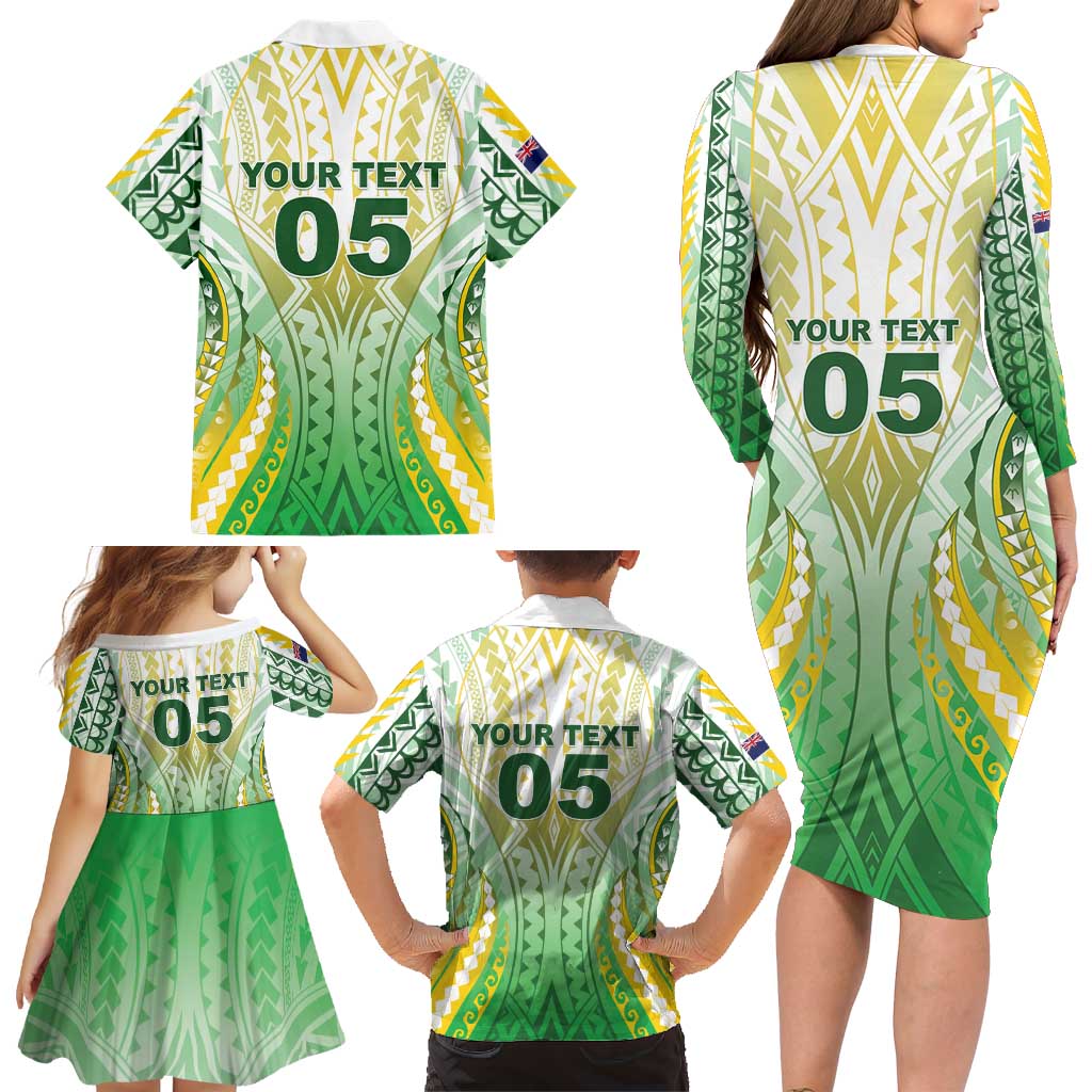 Custom Cook Islands Rugby Family Matching Long Sleeve Bodycon Dress and Hawaiian Shirt Unique Style White Version LT05 - Polynesian Pride