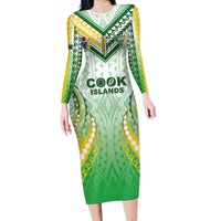 Custom Cook Islands Rugby Family Matching Long Sleeve Bodycon Dress and Hawaiian Shirt Unique Style White Version LT05 Mom's Dress White - Polynesian Pride