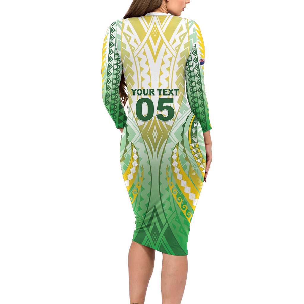 Custom Cook Islands Rugby Family Matching Long Sleeve Bodycon Dress and Hawaiian Shirt Unique Style White Version LT05 - Polynesian Pride