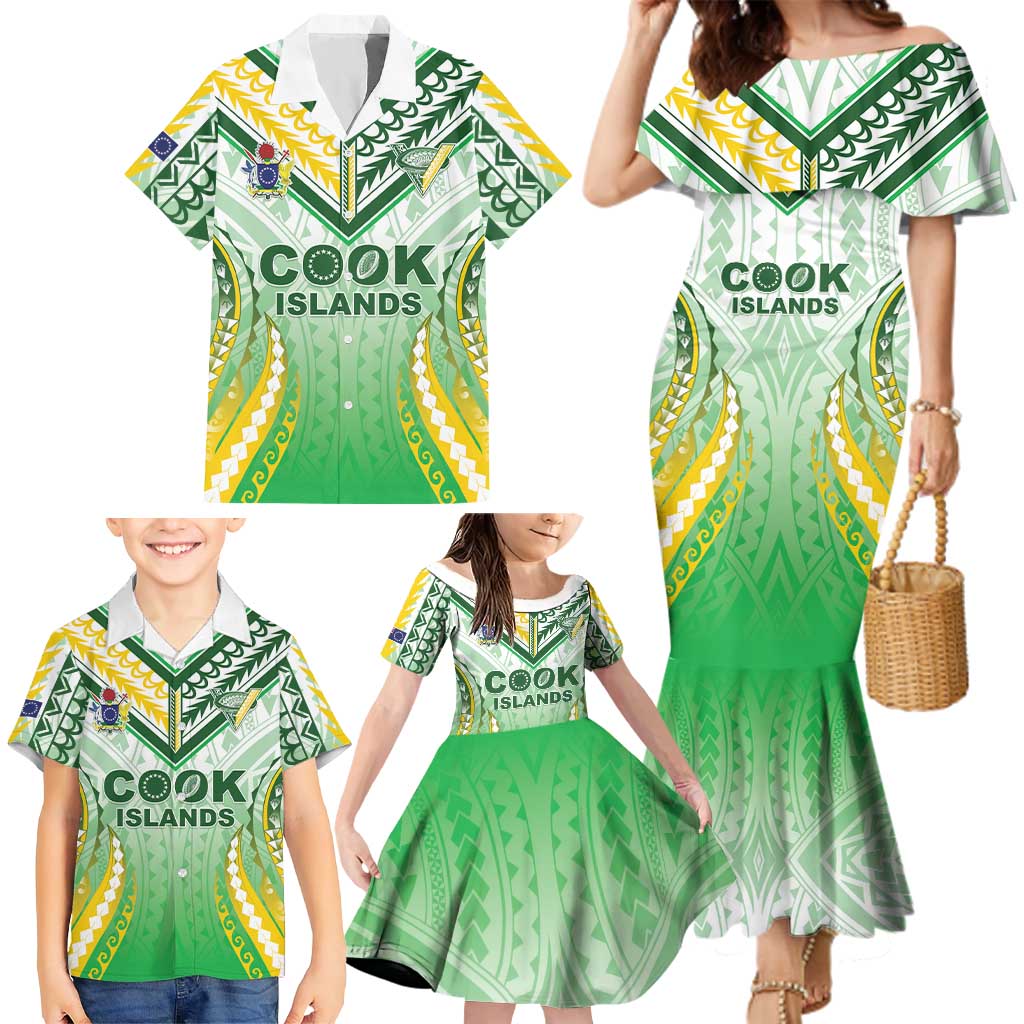 Custom Cook Islands Rugby Family Matching Mermaid Dress and Hawaiian Shirt Unique Style White Version LT05 - Polynesian Pride