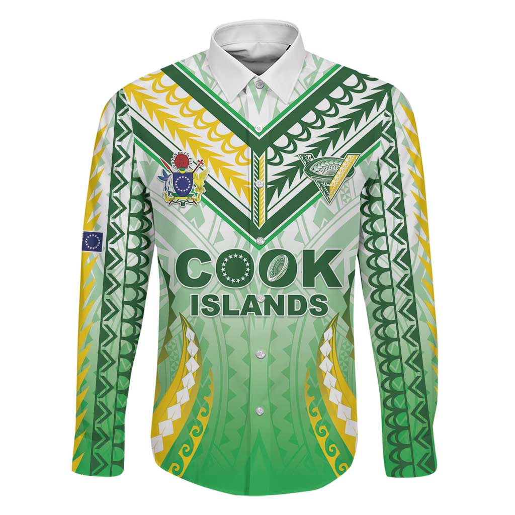 Custom Cook Islands Rugby Family Matching Off The Shoulder Long Sleeve Dress and Hawaiian Shirt Unique Style White Version LT05 Dad's Shirt - Long Sleeve White - Polynesian Pride