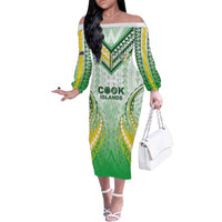 Custom Cook Islands Rugby Family Matching Off The Shoulder Long Sleeve Dress and Hawaiian Shirt Unique Style White Version LT05 Mom's Dress White - Polynesian Pride