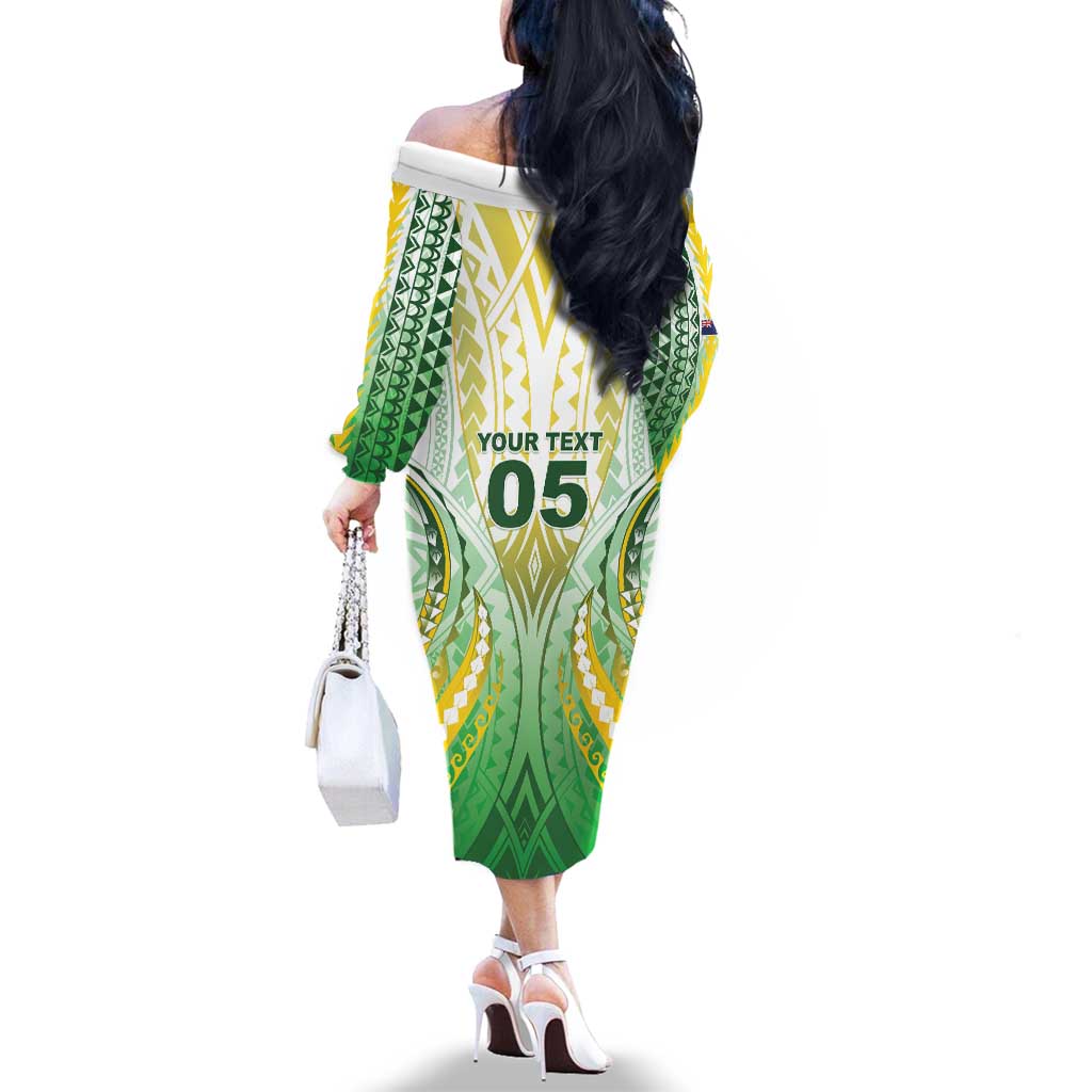 Custom Cook Islands Rugby Family Matching Off The Shoulder Long Sleeve Dress and Hawaiian Shirt Unique Style White Version LT05 - Polynesian Pride