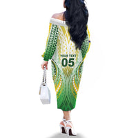 Custom Cook Islands Rugby Family Matching Off The Shoulder Long Sleeve Dress and Hawaiian Shirt Unique Style White Version LT05 - Polynesian Pride