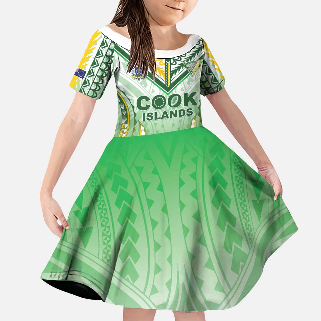 Custom Cook Islands Rugby Family Matching Off Shoulder Maxi Dress and Hawaiian Shirt Unique Style White Version LT05 Daughter's Dress White - Polynesian Pride