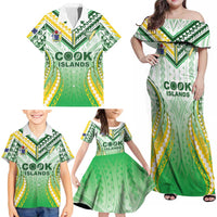 Custom Cook Islands Rugby Family Matching Off Shoulder Maxi Dress and Hawaiian Shirt Unique Style White Version LT05 - Polynesian Pride