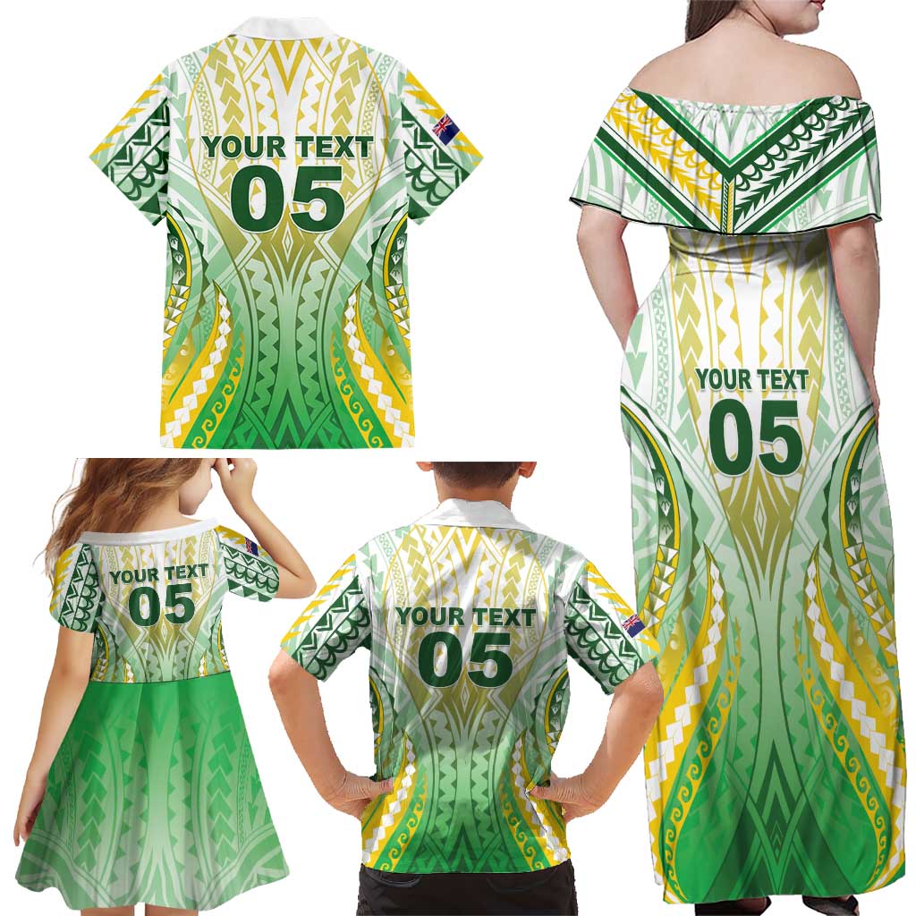 Custom Cook Islands Rugby Family Matching Off Shoulder Maxi Dress and Hawaiian Shirt Unique Style White Version LT05 - Polynesian Pride