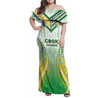Custom Cook Islands Rugby Family Matching Off Shoulder Maxi Dress and Hawaiian Shirt Unique Style White Version LT05 Mom's Dress White - Polynesian Pride