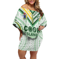 Custom Cook Islands Rugby Family Matching Off Shoulder Short Dress and Hawaiian Shirt Unique Style White Version LT05 Mom's Dress White - Polynesian Pride